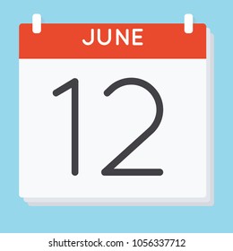 June 12. Calendar icon. Vector illustration in flat design isolated in blue background. Date and time, day, month.