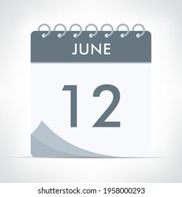 June 12 - Calendar Icon - Vector Illustration. Gray calendar.