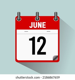 June 12, calendar icon vector illustration, isoleted on light blue background.
