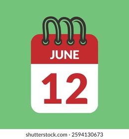 June 12 Calendar icon vector illustration.