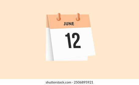 12. Juni - Kalender und Zeitplaner. Erinnerung an das Symbol des Tageskalenders. Vektorgrafik.