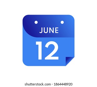 June 12 Date on a Single Day Calendar in Flat Style, 12 June calendar icon