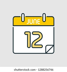June 12. Flat icon calendar isolated on gray background. Vector illustration.