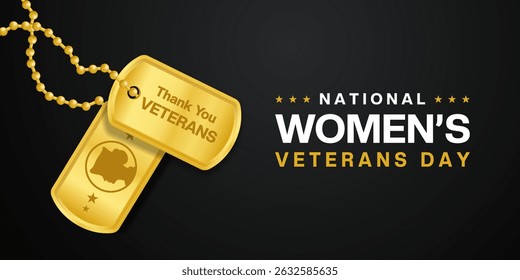 O dia 12 de junho é o Dia Nacional das Mulheres Veteranas. Etiquetas militares. Adequado para cartazes, banners e mídias sociais. Fundo preto. 