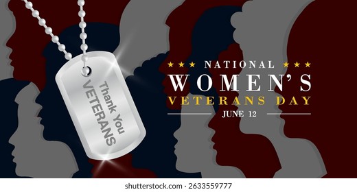 O dia 12 de junho é o Dia Nacional das Mulheres Veteranas. Mulheres e armas. Adequado para cartazes, banners e mídias sociais. Fundo preto.