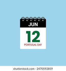 June 12 Single calendar reminder. Portugal Day Vector Illustration
