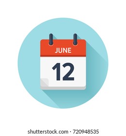 June 12. Vector flat daily calendar icon. Date and time, day, month 2018. Holiday. Season.