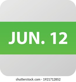 Icono de fecha 12 de junio, ilustración vectorial de un solo día estilo plano moderno. Elemento Calendar para diseño web, planificación, organizador. 
