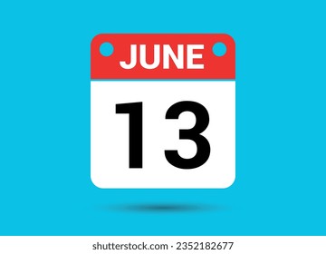 June 13 Calendar Date Flat Icon Day 13 Vector Illustration