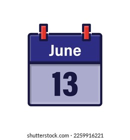 June 13, Calendar icon. Day, month. Meeting appointment time. Event schedule date. Flat vector illustration.