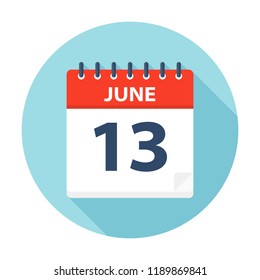 June 13 - Calendar Icon - Vector Illustration