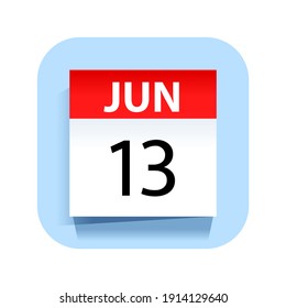 June 13. Calendar Icon. Vector Illustration.