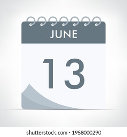 June 13 - Calendar Icon - Vector Illustration. Gray calendar.