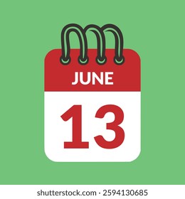 June 13 Calendar icon vector illustration.