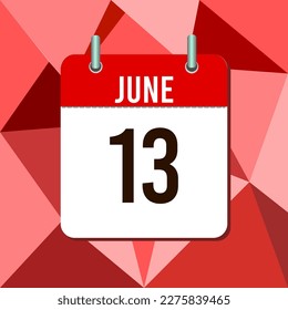 June 13, calendar vector illustration, isoleted on colorful monochromatic triangles background