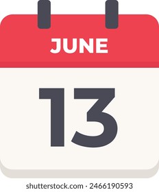 June 13 - Daily Calendar Icon in flat design style