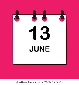 June 13. Daily Calendar icon for design. Simple design for business brochure, flyer, print media, advertisement. Easily editable.