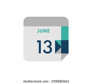 June 13 flat daily calendar date, 13 June Single Day Calendar  Icon