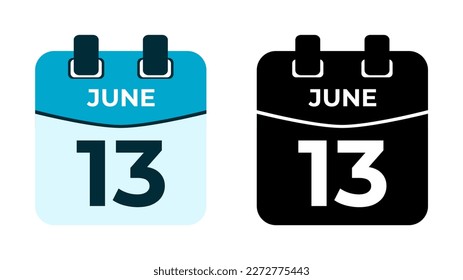 June 13 flat daily spiral calendar icon date vector image in matching color scheme. Suitable and perfect for design material, such as event or reminder. The best editable graphic resources.