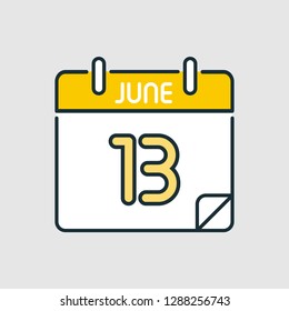 June 13. Flat icon calendar isolated on gray background. Vector illustration.