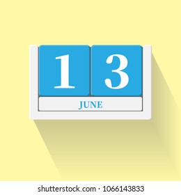 
June 13. Vector flat daily calendar icon. Date and time, day, month. Holiday. Season.
