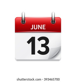 June  13. Vector flat daily calendar icon. Date and time, day, month. Holiday.