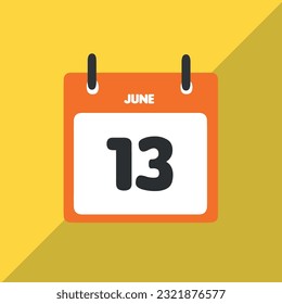 June 13 vector icon calendar Date, day and month Vector illustration, colorful background.