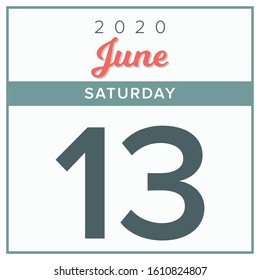 
June 13th, 2020. Calendar day icon. Red and grey color.