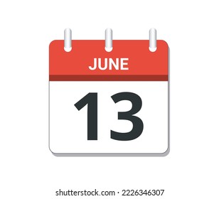 13. Juni Kalendersymbol Vektorgrafik. Konzept des Zeitplans, der Geschäftstätigkeit und der Aufgaben