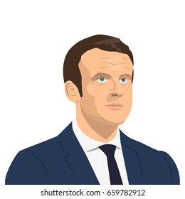 June 14, 2017: editorial vector illustration of the President of the French Republic Emmanuel Macron on white background.