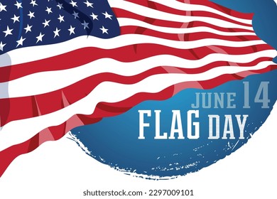 June 14 American USA flag day banner. American silky  waving flag art patriotic background	
