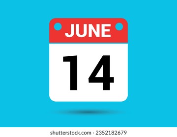 June 14 Calendar Date Flat Icon Day 14 Vector Illustration