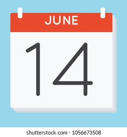 June 14. Calendar icon. Vector illustration in flat design isolated in blue background. Date and time, day, month.
