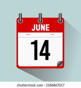 June 14, calendar icon vector illustration, isoleted on light blue background.