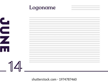 June 14 Calendar on notebook paper background with your logo