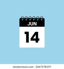 June 14 calendar reminder. 14th June Date Month calendar icon design template.