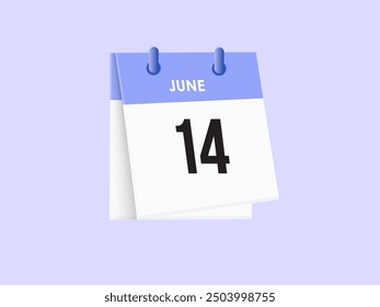 June 14 - calendar and Time planner. Daily Calendar Icon reminder. Vector Illustration.