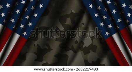 June 14 is US Army Birthday. Fabric, area for text and  american flag. Suitable for posters, banners and social media. Dark green background.