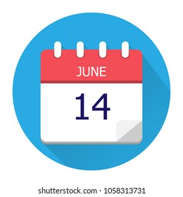 June 14. Vector flat daily calendar icon. Date and time, day, month. Holiday. Season.