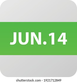 June 14th date icon, single day vector illustration modern flat style. Calendar element for web design, schedule, planner, organizer. 
