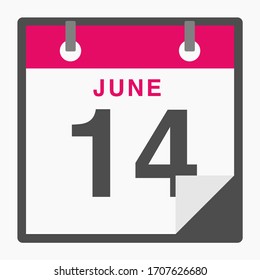 June 14th Flat icon calendar isolated on white background. Vector illustration