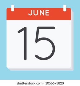 June 15. Calendar icon. Vector illustration in flat design isolated in blue background. Date and time, day, month.