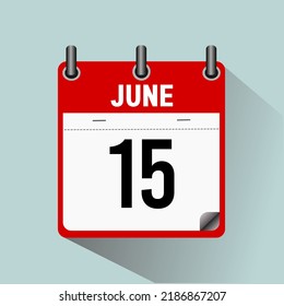 June 15, calendar icon vector illustration, isoleted on light blue background.