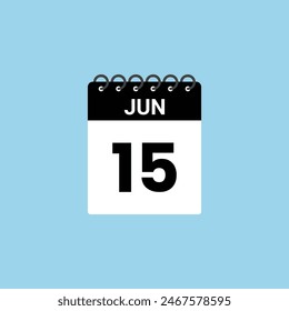 June 15 calendar reminder. 15th June Date Month calendar icon design template.