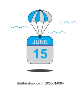 June 15 date of month calender icon with balloon in the air vector eps 10 template element
