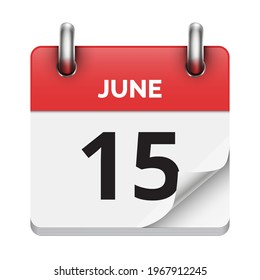 June 15 flat daily realistic calendar icon date vector image