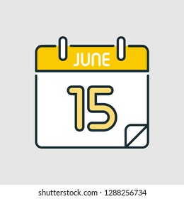 June 15. Flat icon calendar isolated on gray background. Vector illustration.