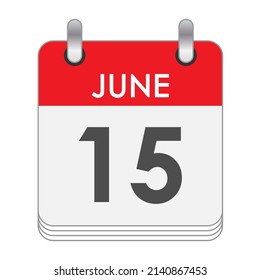 JUNE 15. A leaf of the flip calendar with the date of JUNE 15. Flat style.