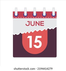 June 15. Vector flat daily calendar icon. Date and time, day, month. Holiday. Season. White Background