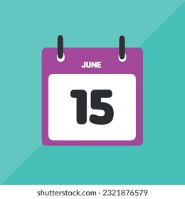 June 15 vector icon calendar Date, day and month Vector illustration, colorful background.